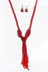 Crystal Beaded Tassel Necklace Set