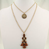 Layered Fashion Necklace with Stone and Tassels