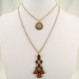 Layered Fashion Necklace with Stone and Tassels