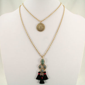 Layered Fashion Necklace with Stone and Tassels