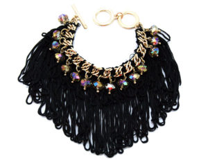 Black Fringe and Bead Bracelet - Gold