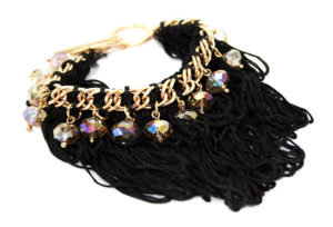 Black Fringe and Bead Bracelet - Gold