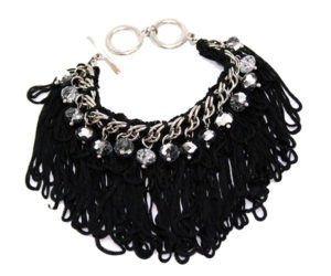 Black Fringe and Bead Bracelet - Silver