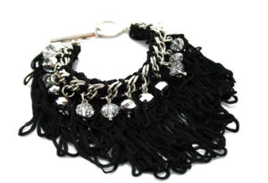 Black Fringe and Bead Bracelet - Silver
