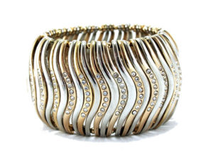 Two Toned Metal Elastic Bangle - Gold & Silver