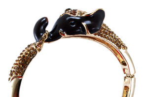 Crystal Elephant Clasp Bracelet - Gold-Brown