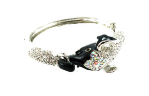 Crystal Elephant Clasp Bracelet - Silver-Black