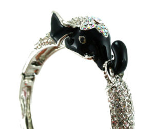 Crystal Elephant Clasp Bracelet - Silver-BlackCrystal Elephant Clasp Bracelet - Silver-Black