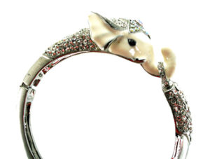Crystal Elephant Clasp Bracelet - Silver-White