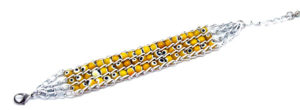 Beaded Evil Eye and Chain Bracelet - Yellow