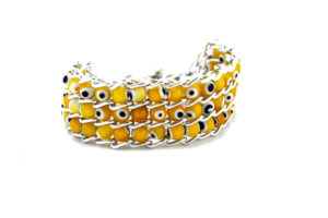 Beaded Evil Eye and Chain Bracelet - Yellow