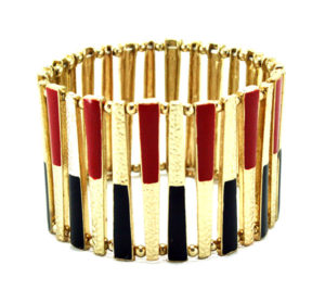 Gold Bar Bangle Bracelet - Red and Black