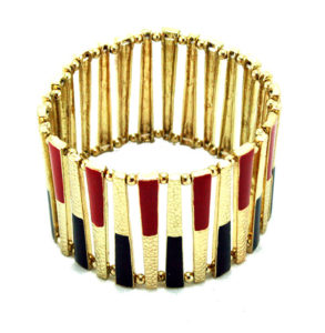 Gold Bar Bangle Bracelet - Red and Black