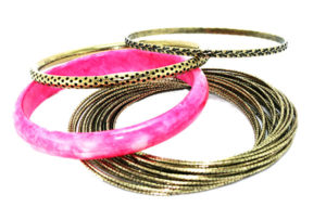 Gold Layered Bangle Set - Hot Pink
