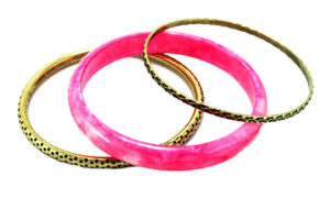 Gold Layered Bangle Set - Hot Pink