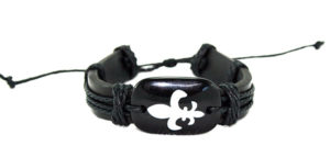 Leather Fleur-De-Lis Bracelet - Black