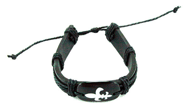 Leather Fleur-De-Lis Bracelet - Black