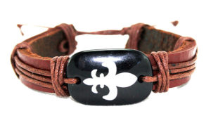 Leather Fleur-De-Lis Bracelet - Brown