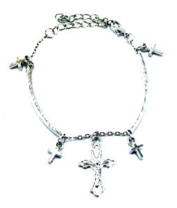 Silver Chain Cross Bracelet/Anklet - 5 Cross with Bars