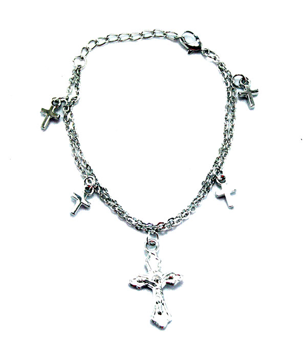 Mexican Silver Sugar Skull and Cross Charm Bracelet - Reveka Rose