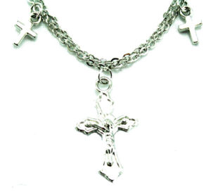 Silver Chain Cross Bracelet/Anklet - 5 Cross Layered