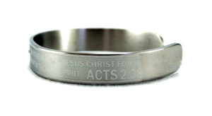 Stainless Steel Religious Silver Cuff Bracelet - Acts 2:38