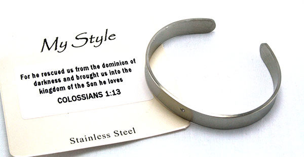 Stainless Steel Religious Silver Cuff Bracelet - Colossians 1:13