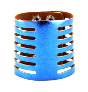 Wrap-Snap Leather Bracelet - Lined - Blue