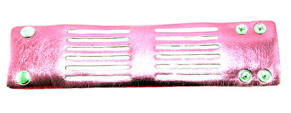 Wrap-Snap Leather Bracelet - Lined - Pink