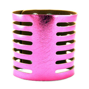 Wrap-Snap Leather Bracelet - Lined - Pink