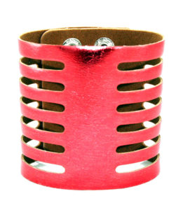 Wrap-Snap Leather Bracelet - Lined - Red