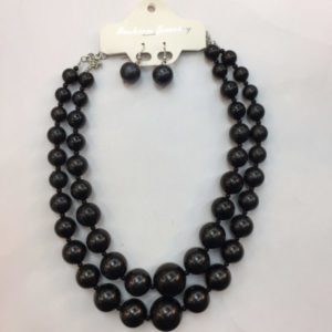 Layered Bead Necklace Set - Black