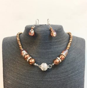 Crystal Necklace Set with Magnetic Closure - Bronze